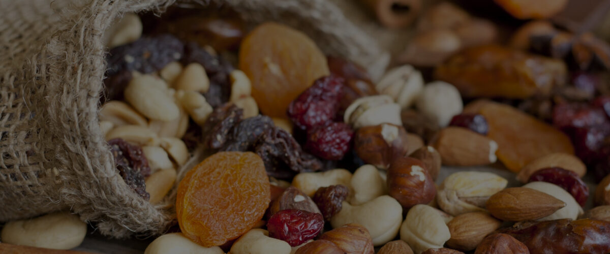 A close-up of assorted dried fruits and nuts.