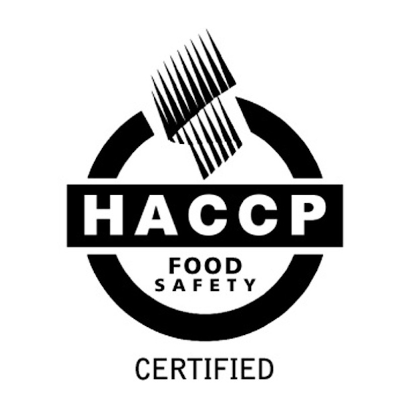 HACCP food safety certified black and white logo.