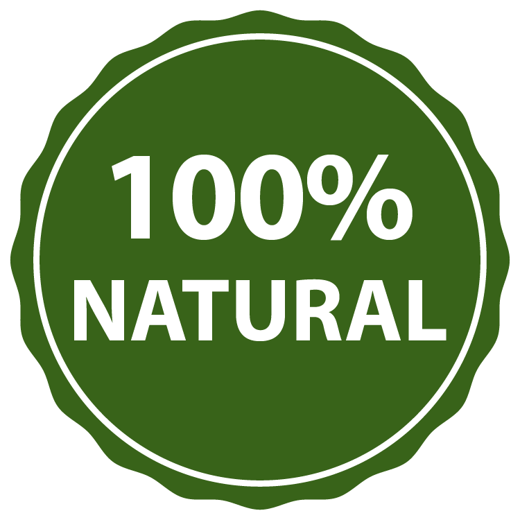 Green badge with "100% NATURAL" text.