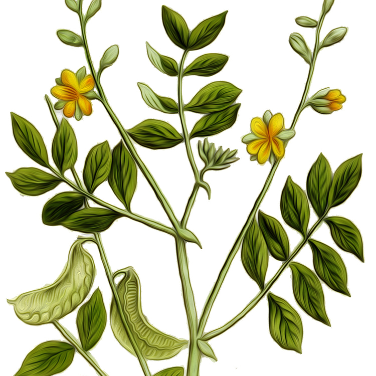 Illustration of a plant with yellow flowers and green leaves.
